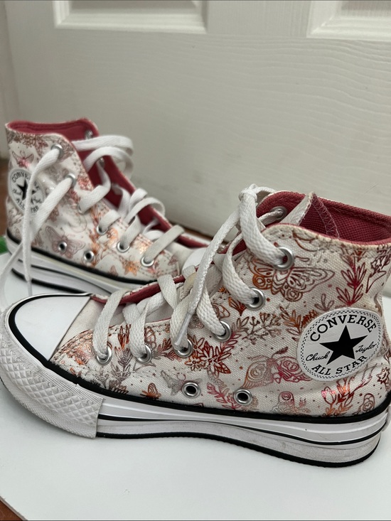 Converse Other - Converse Kids' High-Top Sneakers in White with Pink and Copper Floral Design